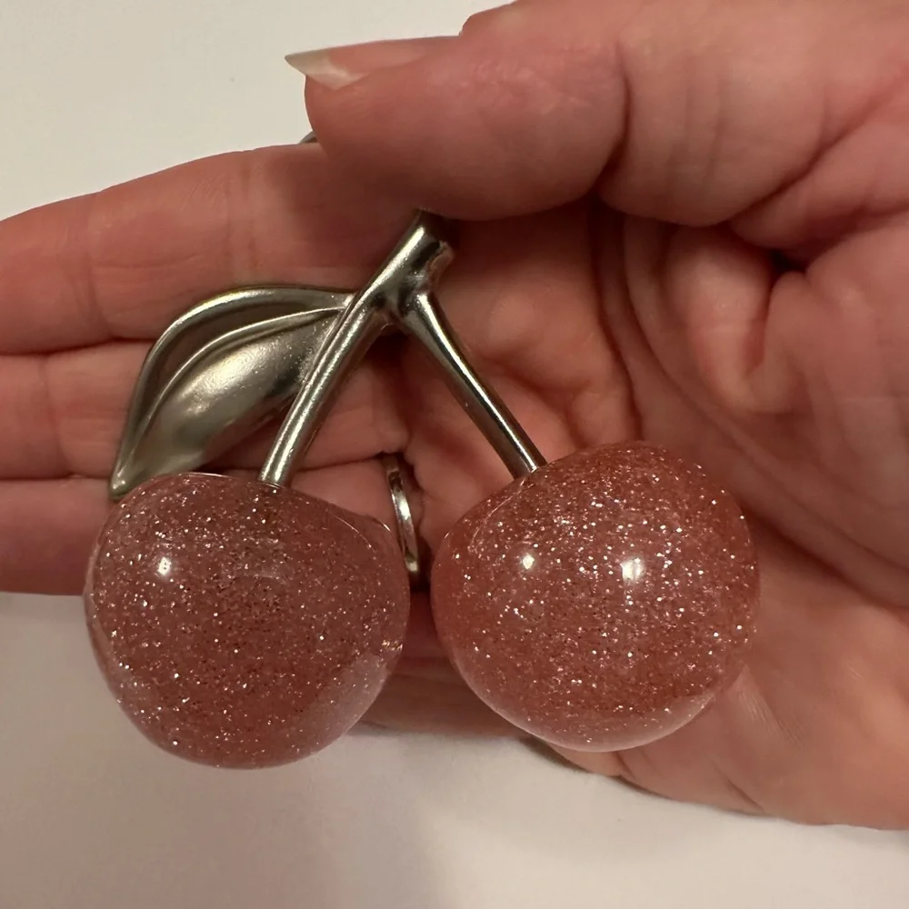Glittering Cherry Keychain in Sparkling Pink